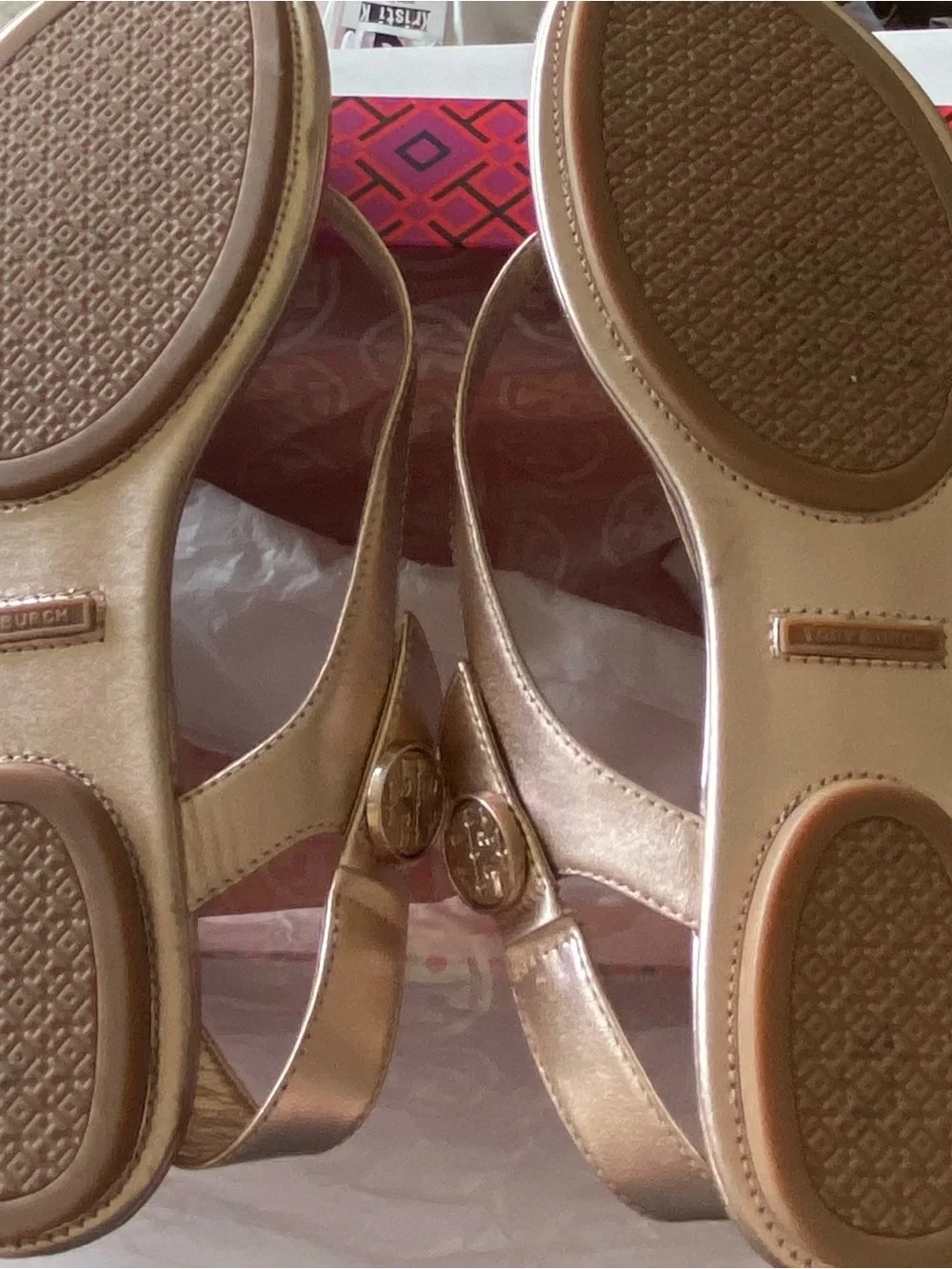 Tory Burch Rose Gold Minnie Sandals